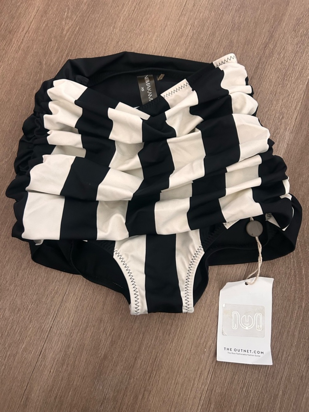 Black and White Striped High-Waist Swim Bottoms